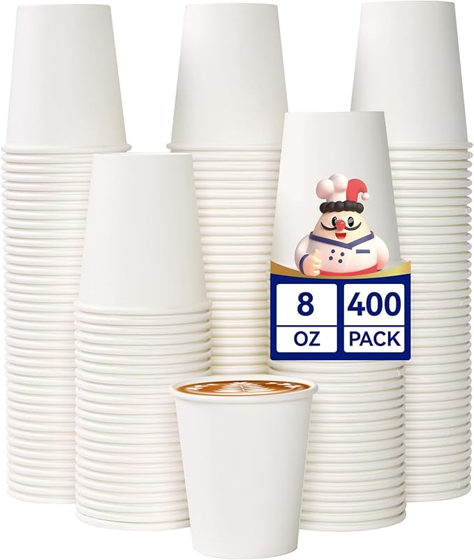 8 oz Paper Coffee Cups, White Beverages Drinking Cups for Coffee, Water Juice or Tea, Suitable for Party, Picnic, Travel, and Events